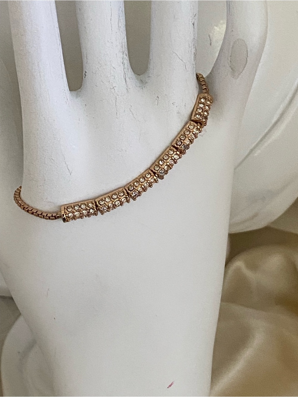 Premier Designs Rose Gold Tone Crystal Bolo Slider Bracelet signed PD